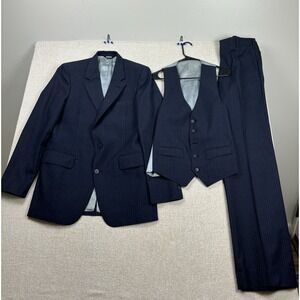 vintage Rue Royale By Nino Cerruti Mens 3pc Full Suit Set Navy Blue USA Made